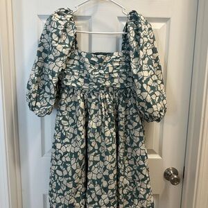 Abercrombie & Fitch Green and White Ruched Tiered Mini Dress